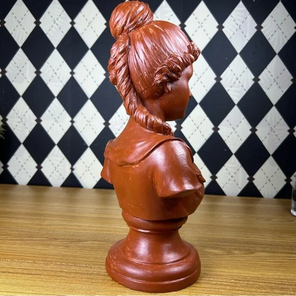 Tall Neoclassical Lady Bust 15" Sculpture Chalk-ware Vintage Luxury Décor - Picture 7 of 15